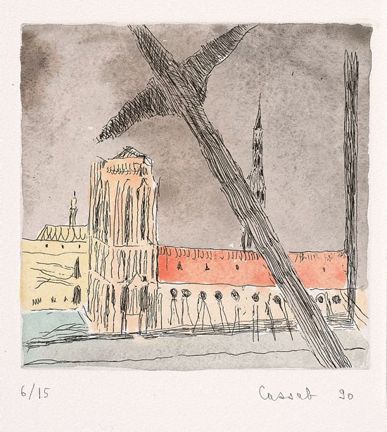 Beam of Pompidou across Cathedral by Judy Cassab, 1990